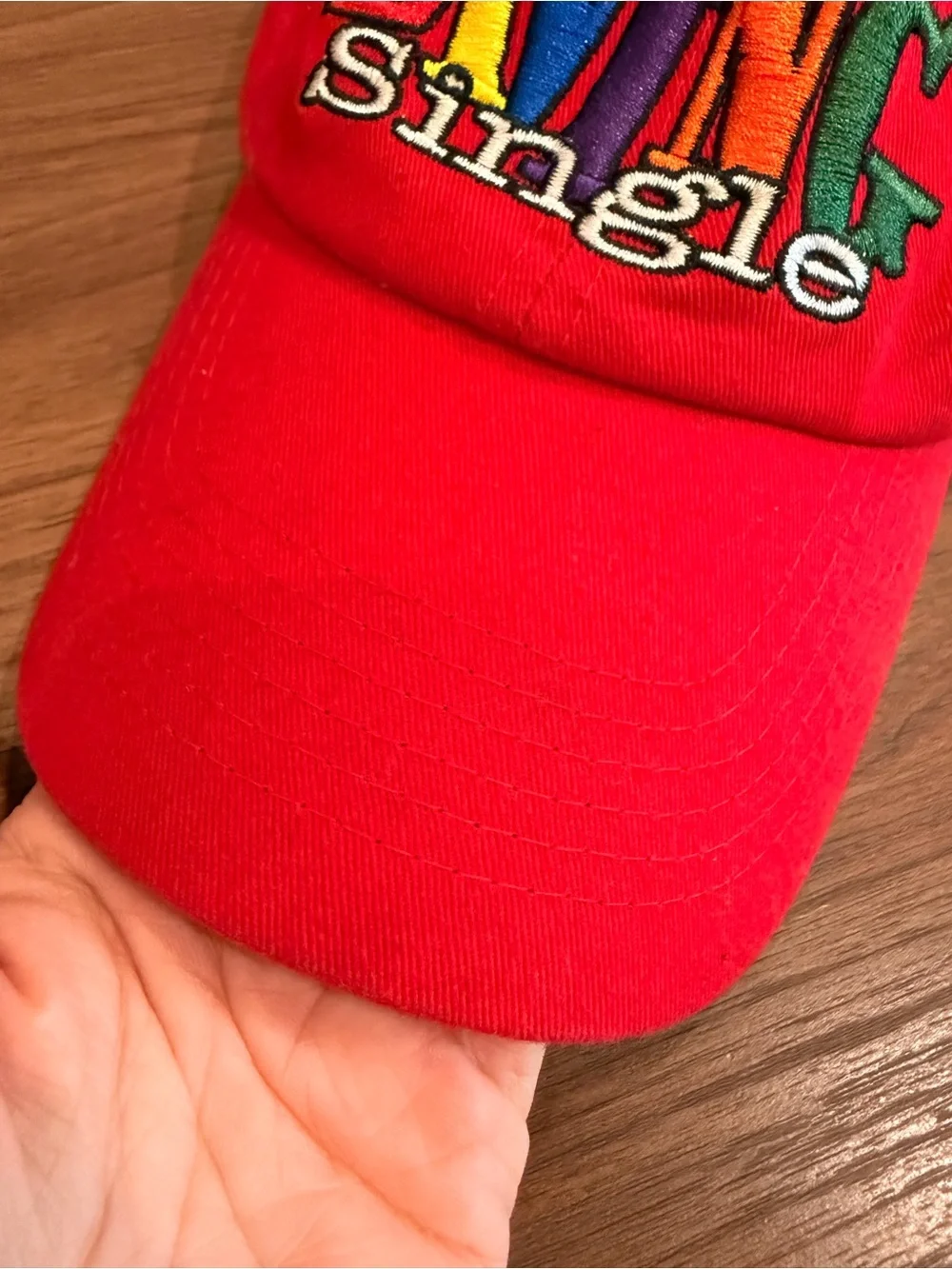 VTG Living Single Red 90's Dad Hat Embroidered Stitched Rainbow Adjustable
